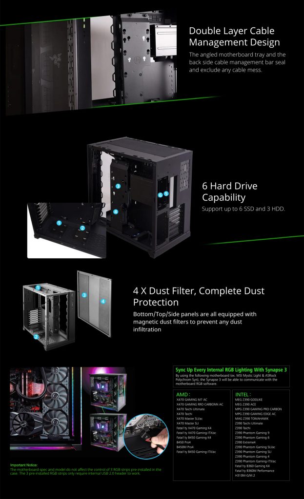 PC-O11 Dynamic Razer Edition - Black Tempered Glass ATX MidTower Gaming